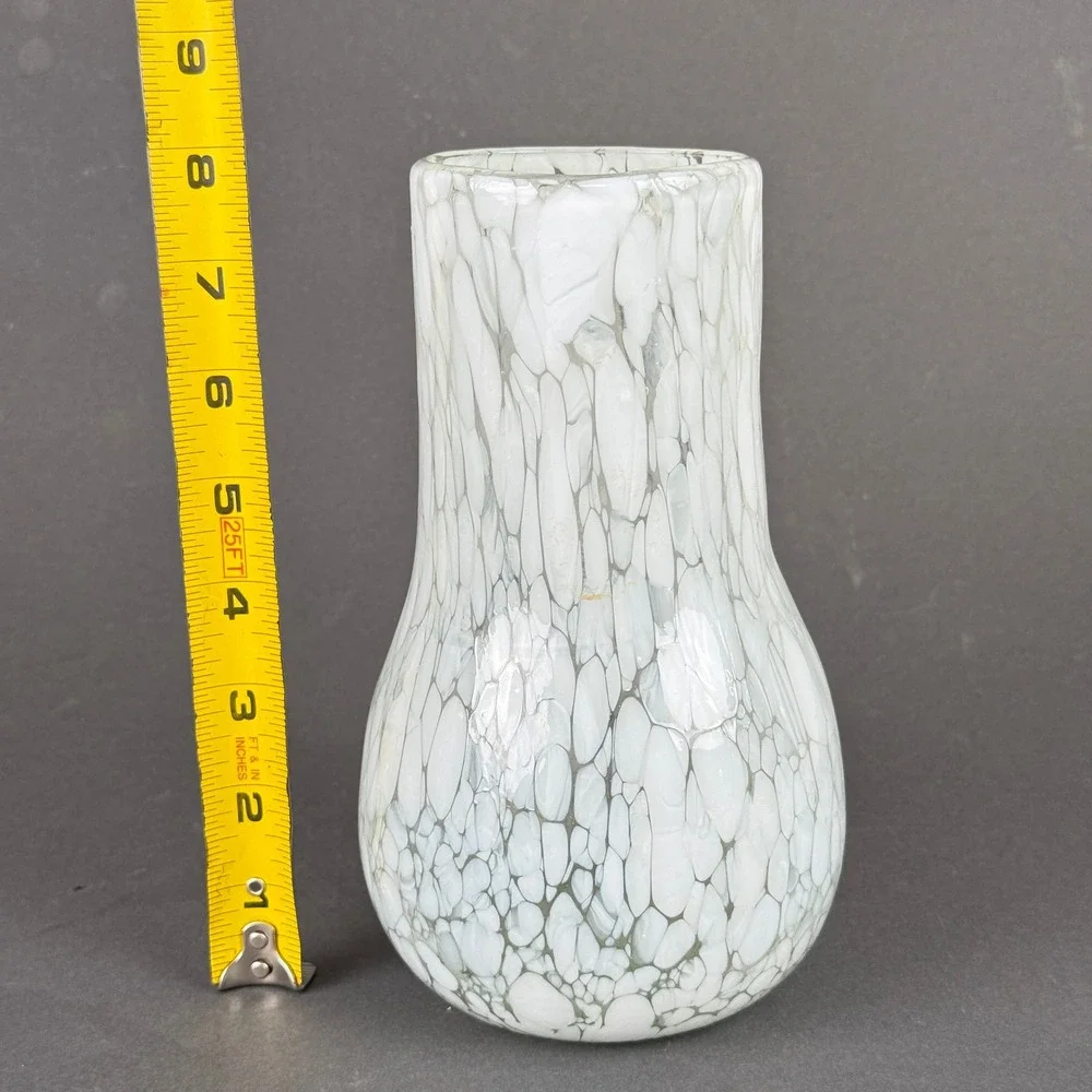 Art Glass Vase White speckled beans Mottled Hand Blown 8
